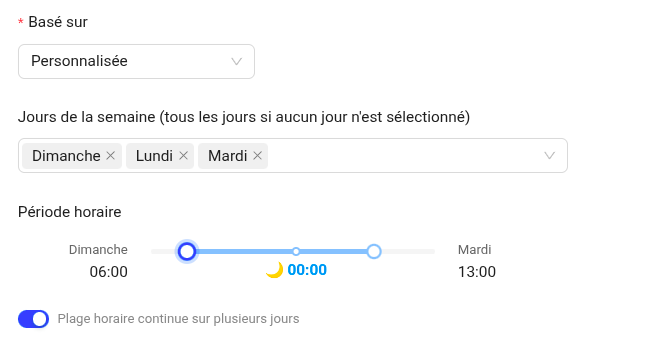 Plage horaire continue sur plusieurs jours