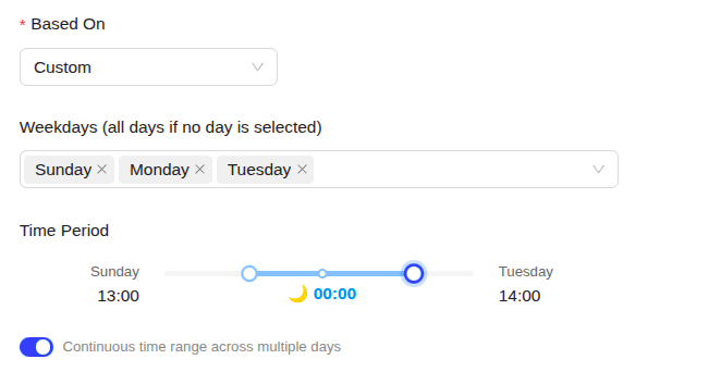 Continuous time range across multiple days