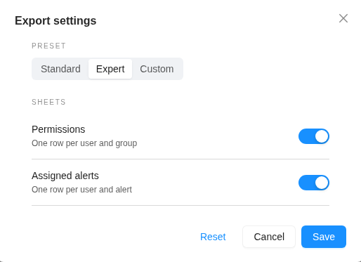Administrators export settings