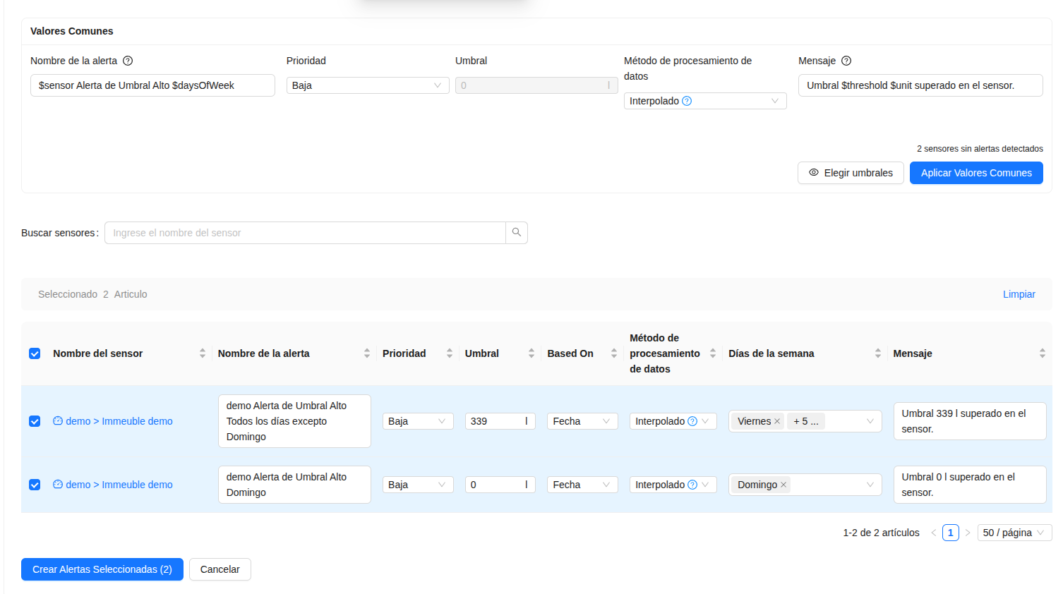 Menú de Edición Masiva