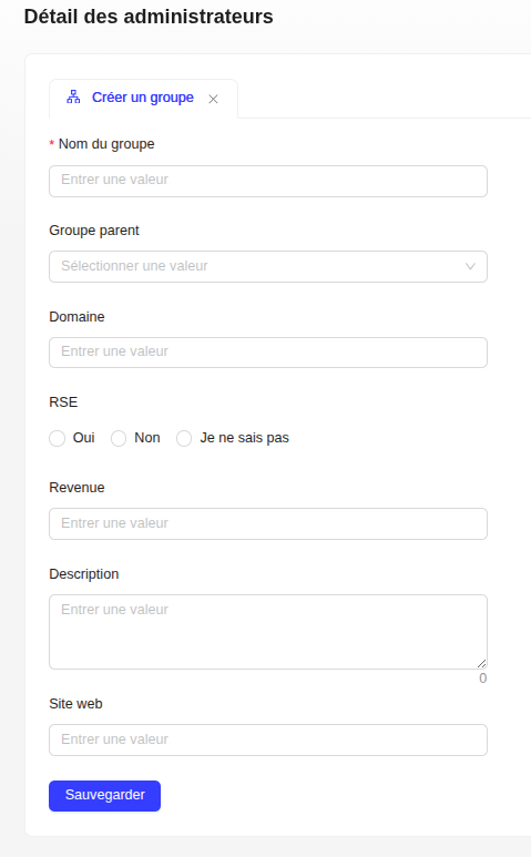 Formulaire de création de groupe