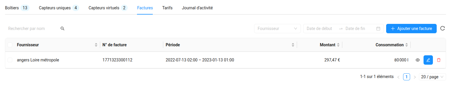 Registre des factures