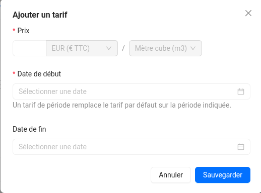 Ajout d'un tarif
