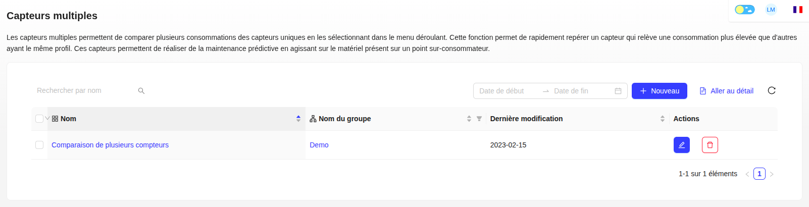 Liste des capteurs multiples